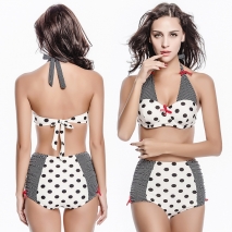 vintage big dot print women two-piece swimwear swimsuit