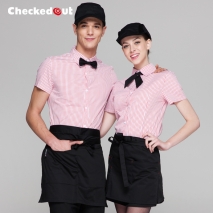 summer short sleeve grid fast food waiter shirts cafe lounge uniforms