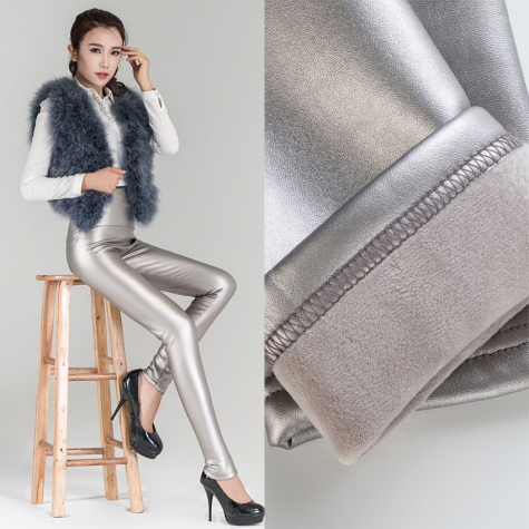 winter warm breathable fleece leather women pant legging