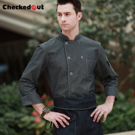 fashion denim cowboy western style chef blouse jacket uniform