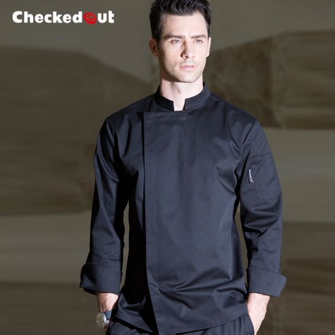 2016 new design fashion invisible button long sleeve chef work wear uniform