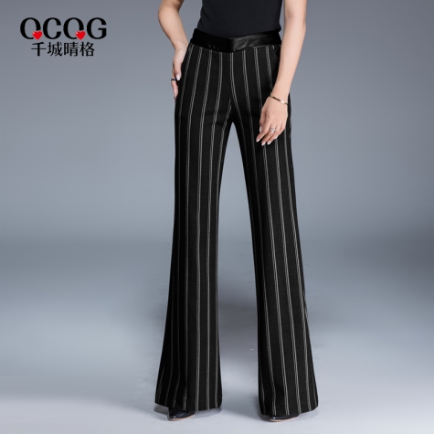 Europe stripes young women flare  trousers lady pant