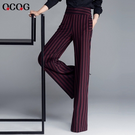 office style wine black stripes women pant trousers