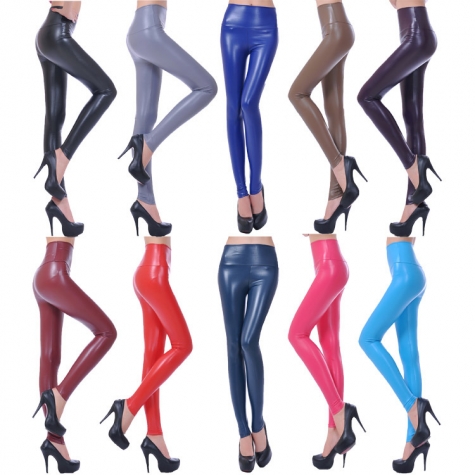 fashion high waist red PU leather skinny  women's leggings pants