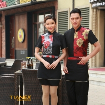 personality paint flower print waiter waitress uniform