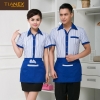 blue purple stripes women man waiter uniform