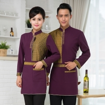 red button solid color waiter uniform shirts