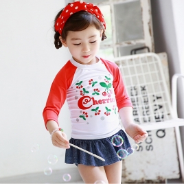 cheery printing cute girl child swimwear