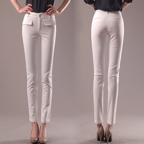 regular fake pockets women pencil pant 7/10 length