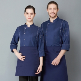 2022 new design kitchen asian style coat uniform navy color chef blouse