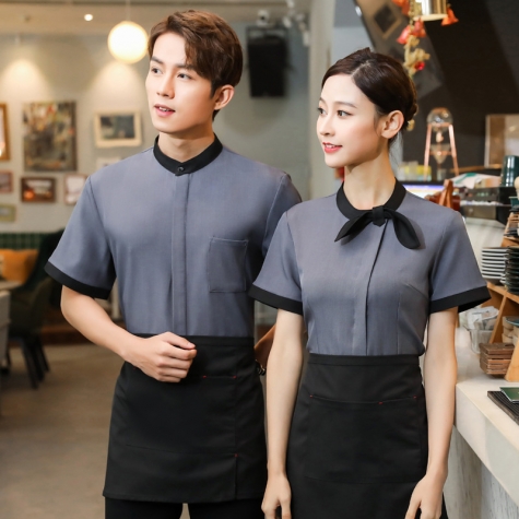 2022  new design bow waitress waiter tea house  taff uiform with spon