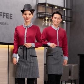 2022   spring fall long sleeve shirt uniform tea house black/wine color waitress waiter  jacket