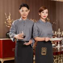 2022  long sleeve Chinese style cafe restaurant dessert store dark gray shirt workwear uniform