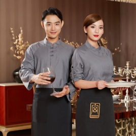 2022  long sleeve Chinese style cafe restaurant dessert store dark gray shirt workwear uniform