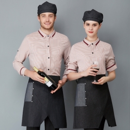 2022  long sleeve Europe stripes style cafe restaurant dessert store  shirt workwear uniform