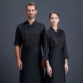 2022 long  sleeve  fashion black denim kitchen coat   chef jacket