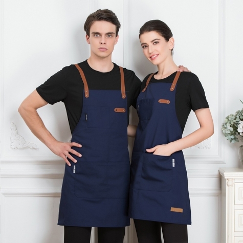2022 France style canvas long halter apron super market vegetable store  pub apron