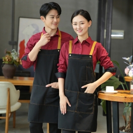 2022 fashion upgraded black denim young  halter apron kitchen water proof apron uniform