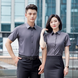 2022 short sleeve office business formal work  gray shirt for women men shirt discount