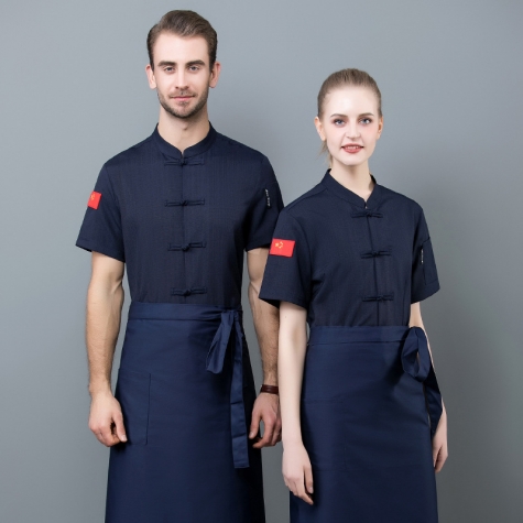 2022 Chine Flag print chef jacket uniform workwear baker  chef blouse