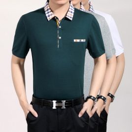 simple short sleeve turndown collar pure color T-shirt