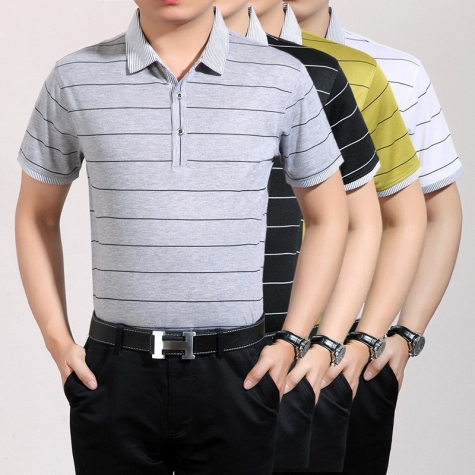 horizontal stripe pure cotton T-shirt for office men
