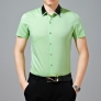 stand collar solid color design men's dressy shirt
