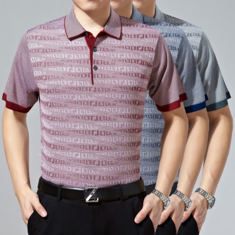 digital jacquard mulberry silk men's short sleeve T-shirt