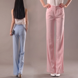 top quality fabric summer fit linen women flare pants