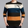  long sleeve round collar wide stripes kinitted young men's t-shirt