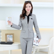 two buttons long sleeve lady pant suits for work