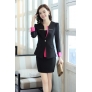 casual one button roll hem collarless office Lady OL women's skirts suits
