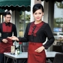 patchwork bow collar fashion waiter waitress long sleeve shirt + apron