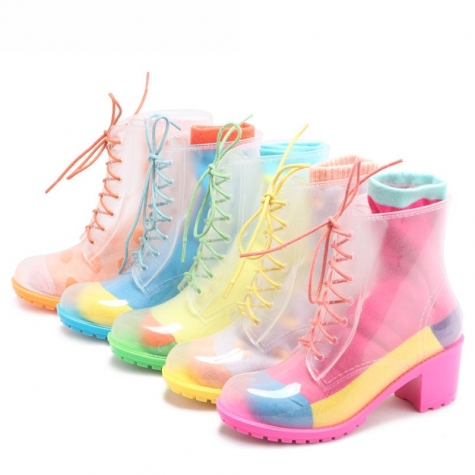 hot sale fashion short martin style women transparent rain boot