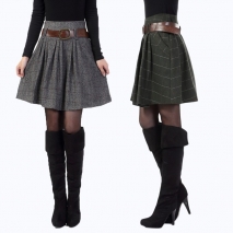 Euramerican style dual pocket wool blends skirt
