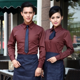 upgraded long sleeve coffee shop cafe waiter waitress coverall uniform shirts