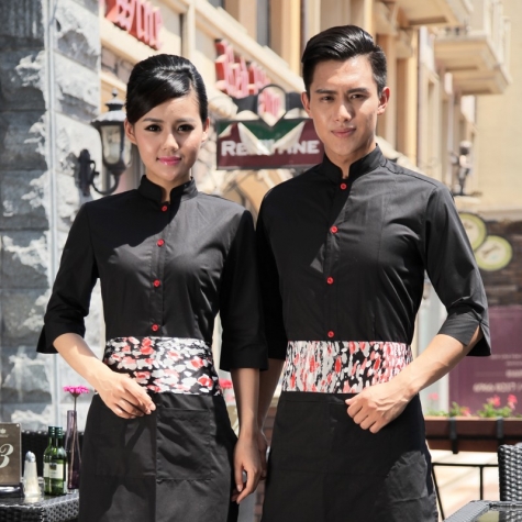 summer half sleeve floral waist japan design waiter waitress shirt uniform
