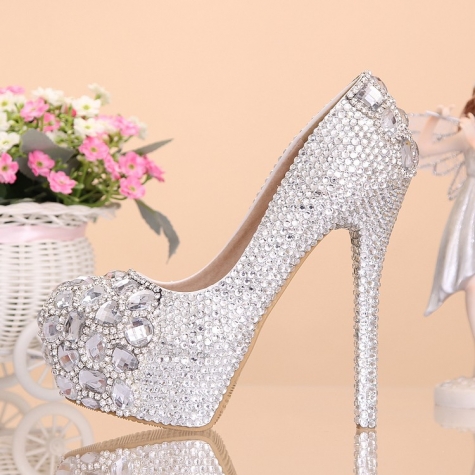 cute fashion great quality women's crystal shoes,princess high heels