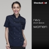 short sleeve navy womenlong sleeve solid color chef uniform both for women or men