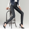 matt blackwinter warm breathable fleece leather women pant legging