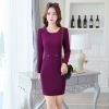 purplefall fashion round collar women long sleeve work dress