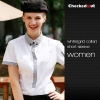 women white(grid collar) short sleeve shirtfashion contrast collar shirt office restaurant uniform