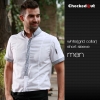 men white(grid collar) short sleeve shirtfashion contrast collar shirt office restaurant uniform