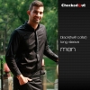 men long sleeve black(twill collar) shirtfashion contrast collar shirt office restaurant uniform