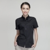 short sleeve blackish green waitress shirtsummer button down collar serving staff shirt fast food waiter uniforms