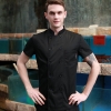 unisex black coatsummer short sleeve  chef jacket coat with holes on back