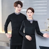 color 12022  long sleeve   Invisible button bow cafe restaurant dessert   jacket workwear uniform shirt pub