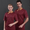 color 32022 summer thin fabric short sleeve chef  coat  invisiable button chef jacket uniform workwear for chef