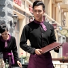 waiter black shirt + purple apronPeter Pan collar men & women shirt,Professional waiter uniform